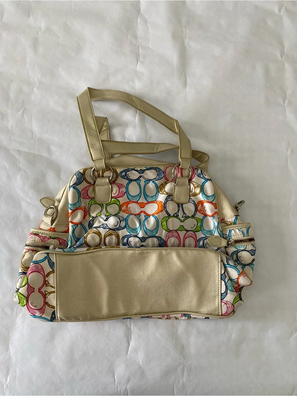 Coach Multicolor Signature 'C' Shoulder Bag with Gold Trim